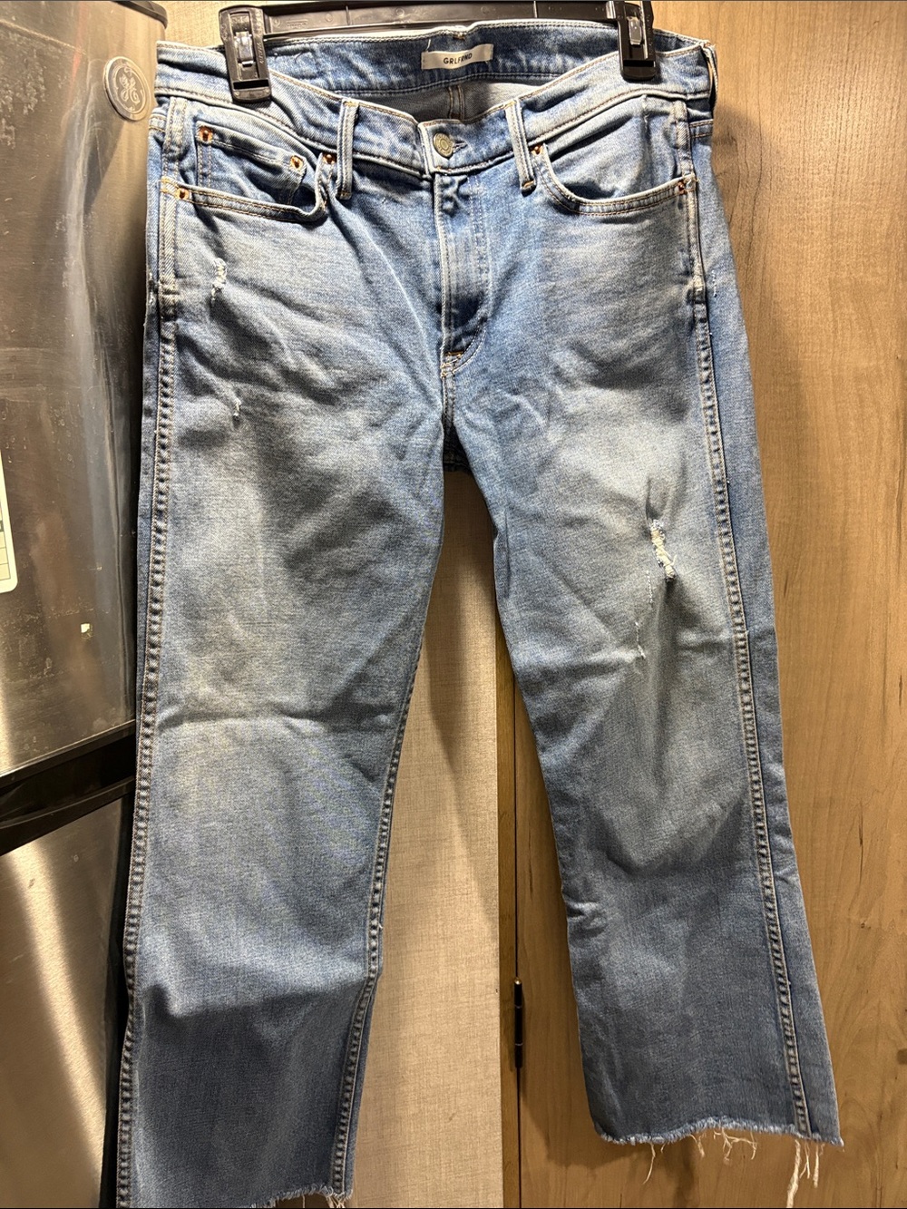 GRLFRND Light Blue Straight-Leg Jeans with Raw Hem